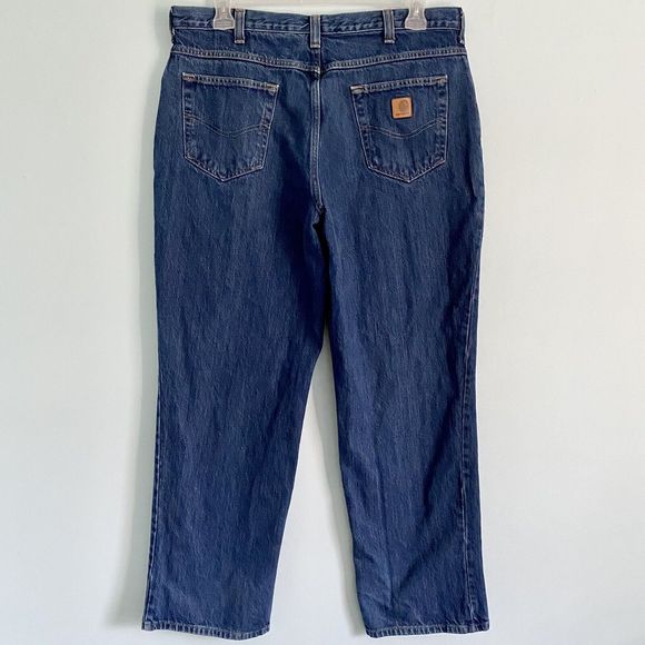 Carhartt 381-83 Relaxed Fit Men’s 36x32 Heavy Denim Dark Wash Work Blue Jeans - Picture 1 of 7